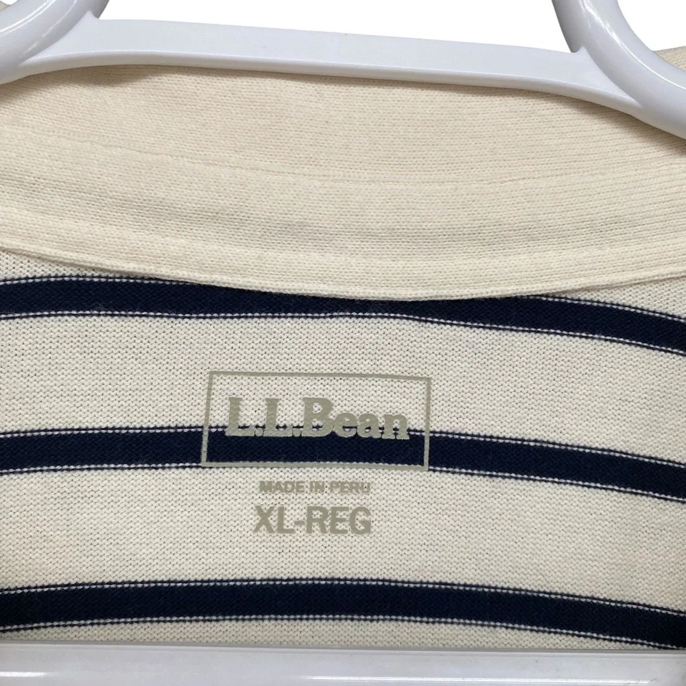 L.L. Bean Striped Polo Shirt V-Neck 3/4 Sleeve Women's XL REG Cream Navy - Picture 7 of 9